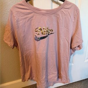 Nike Pink Short Sleeve Tee with Gold Logo Accent
